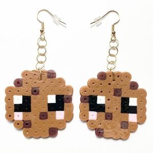 Handmade Perler Bead Black/Brown Chocolate Chip Cookie Earrings. New